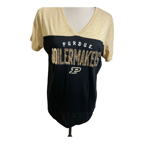 Perdue university college boilmaker T-shirt sequins V neck sports.size Large - Picture 2 of 7